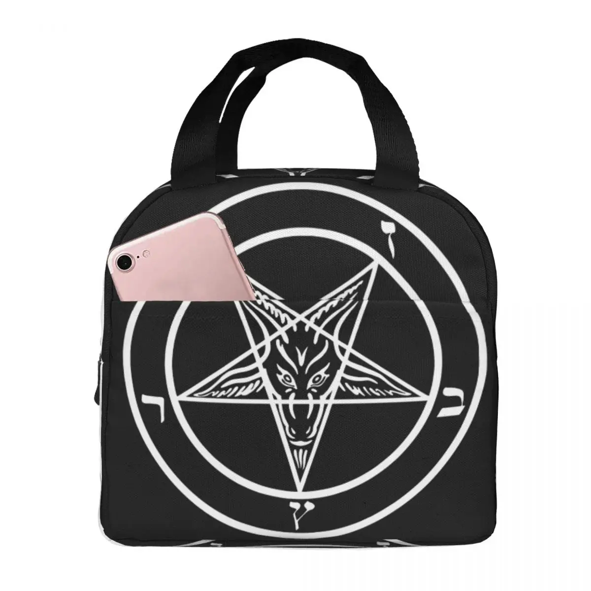 

Baphomet Sabbatic Goat Pentagram Pagan Vinyl Lunch Bag Unisex Portable Cooler Insulated Lunch Box Food Bento Box