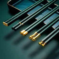 Green Gold 5Pairs Chopsticks for Non-Slip Food Sticks Chop Sticks Reusable Chinese Chopsticks Tableware Gift Kitchen Tools