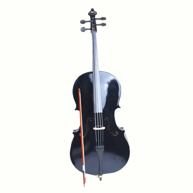 4/ 4 Basswood Cello Black, with Storage Bag, Bow Strings, Rosin, Perfect Christmas/ New Year/ Holiday Gift for Instrumentalists