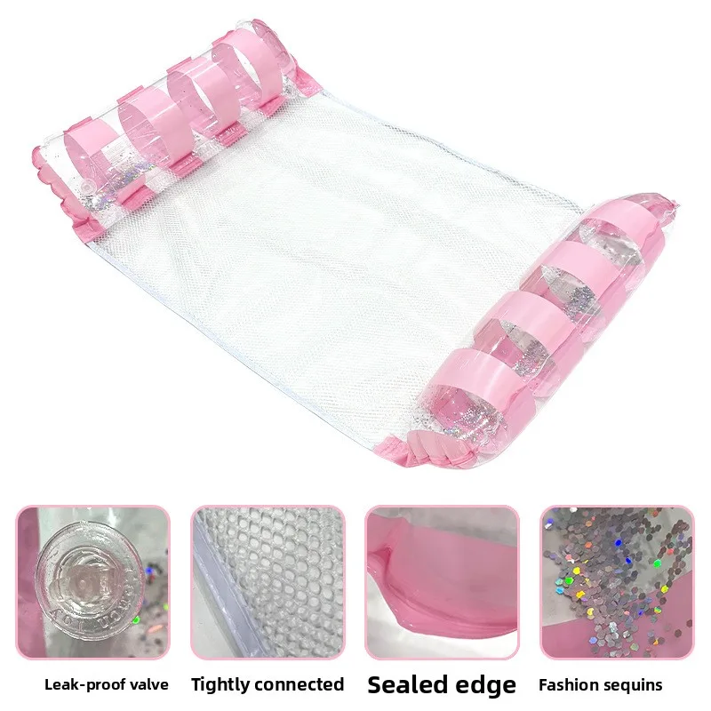 colchao-flutuante-transparente-com-glitter-e-listras-universal-para-criancas-e-adultos-anti-queda-com-duas-tubulacoes