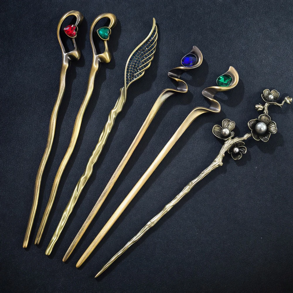 Einfacher Haarstab aus Legierung für Frauen und Mädchen, Haarnadel im antiken Stil, modischer Haarstab mit Blumenmuster, Haar-Accessoires, Geschenk
