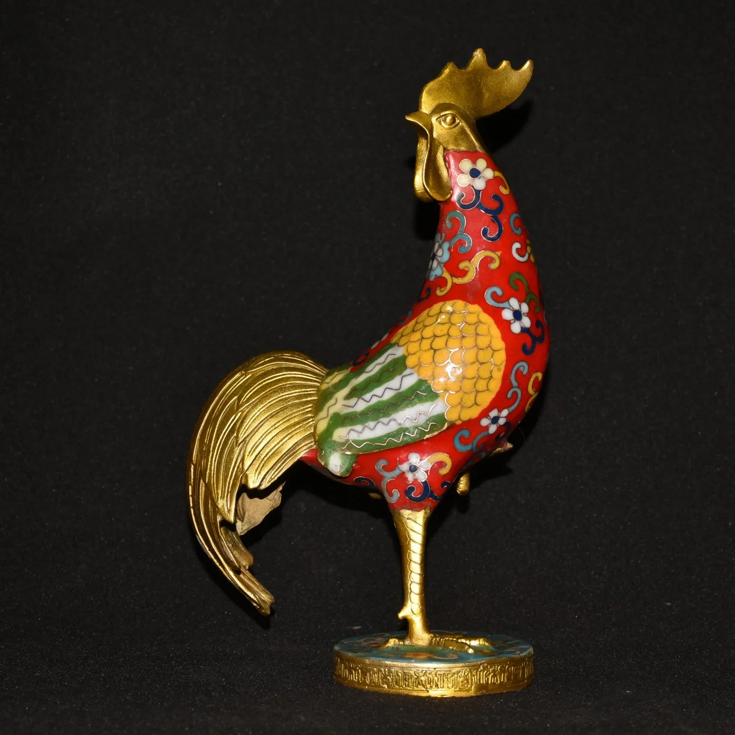 

10"Tibetan Temple Collection Old Bronze Cloisonne Rooster Fortune Chicken golden Rooster independence Ornament Town House