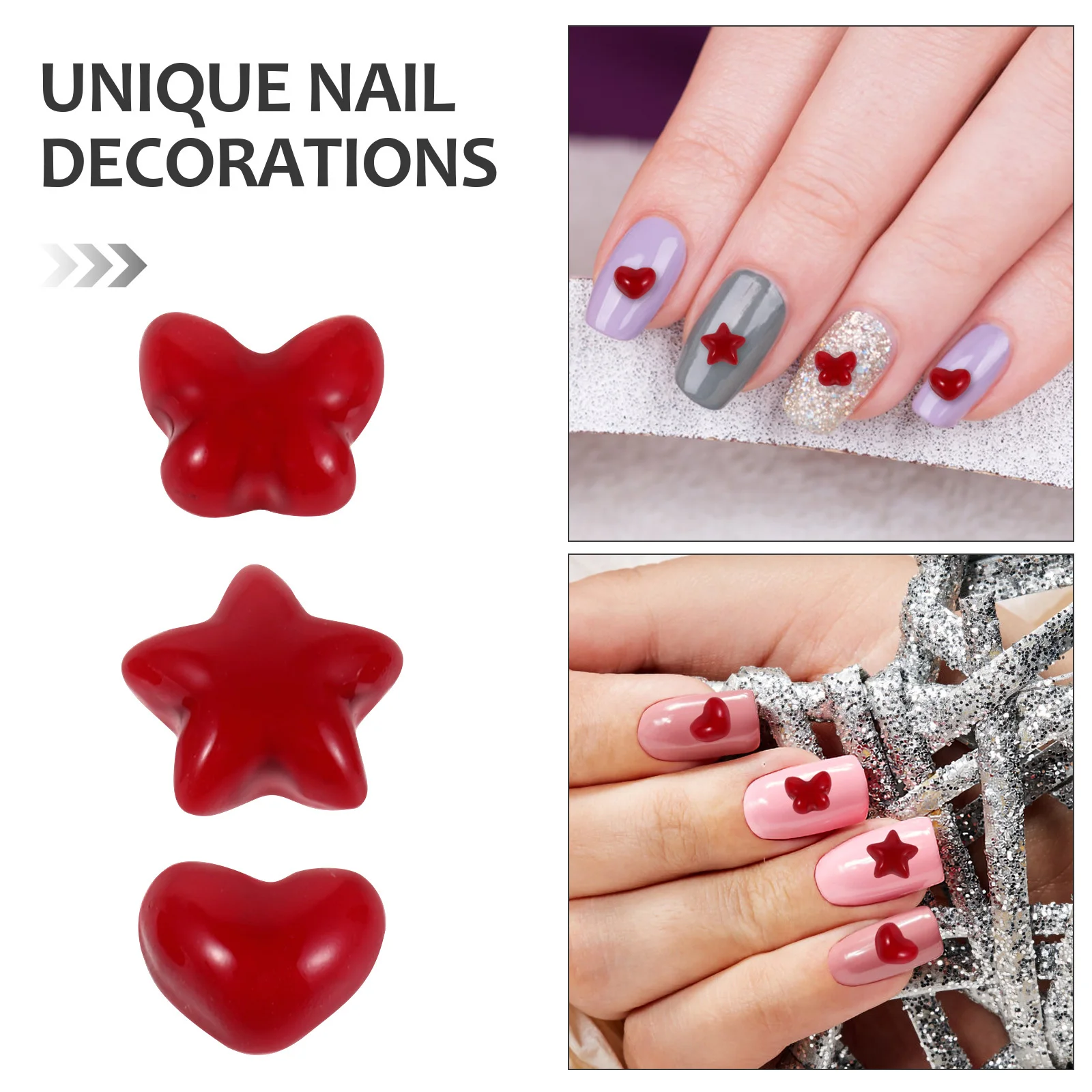 60 قطعة سحر الأظافر الأحمر القلب فراشة نجمة صغيرة الراتنج زينة DIY مانيكير عيد الحب الاستخدام اليومي سحر الأظافر #6