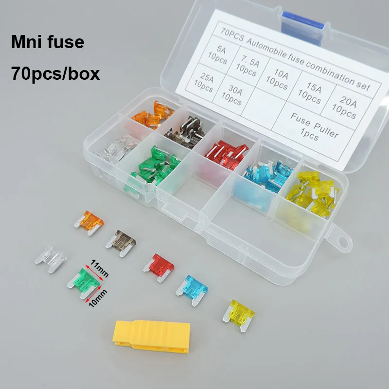 

70pcs/box Mini Blade Fuses Auto Car Truck Assortment short Fuse Kit 5A 7.5A 10A 15A 20A 25A 30A 35A for Car Motorcycle Boat Home