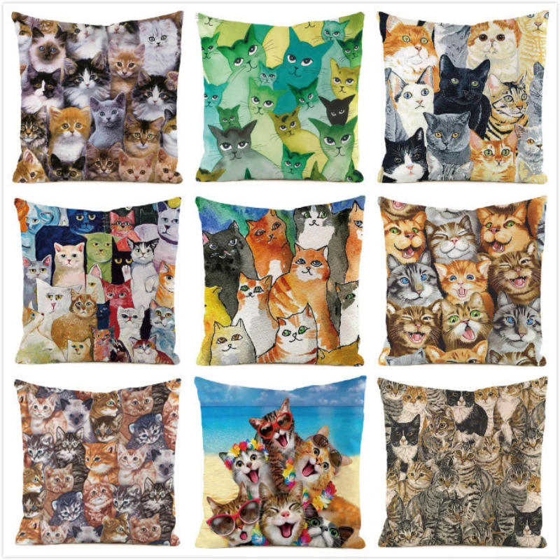 Groups of Cute Cats Home Decor Sofa Cushion Pillow Case Funny Kitten Colorful Cat Pillowcases for Pillows Home Decor 40x40 45x45