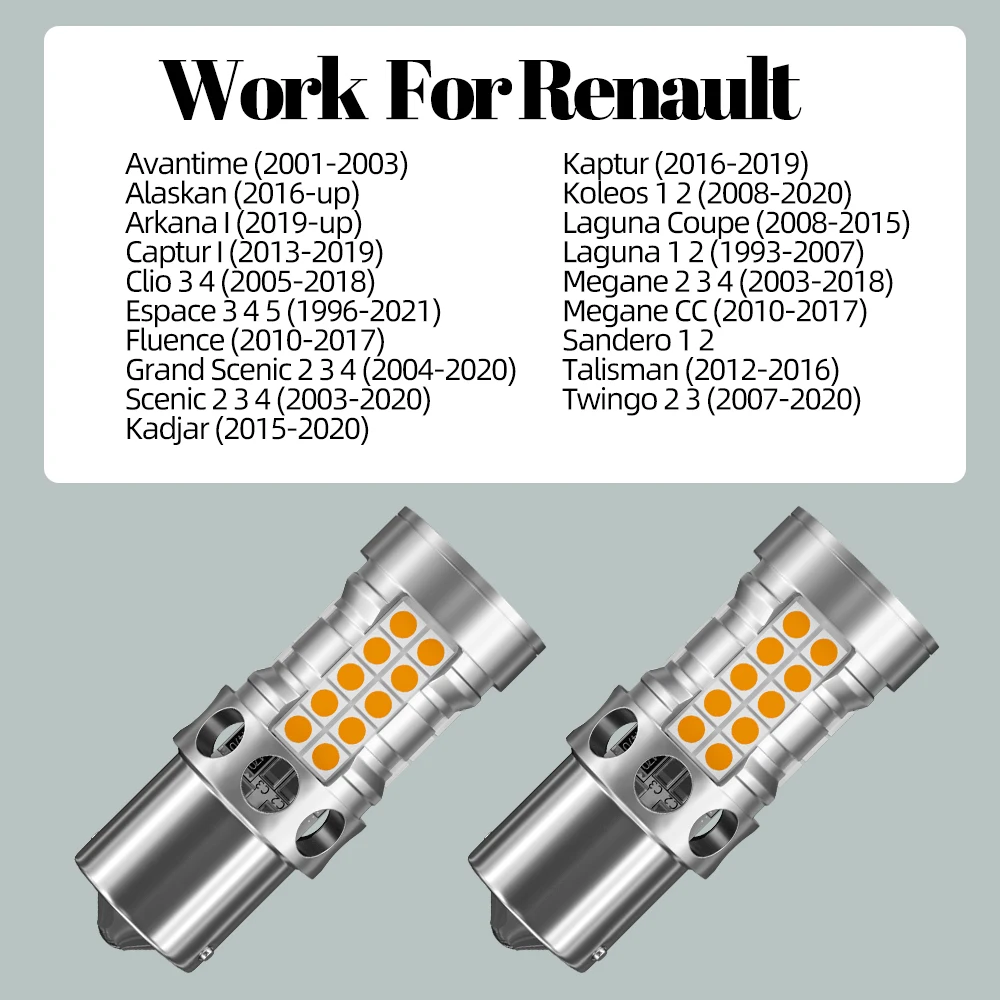 2pcs LED Turn Signal Light Lamp PY21W BAU15S For Renault Twingo 2 3 Megane 4 Laguna 1 Koleos Kaptur Kadjar Fluence Espace 5 Clio