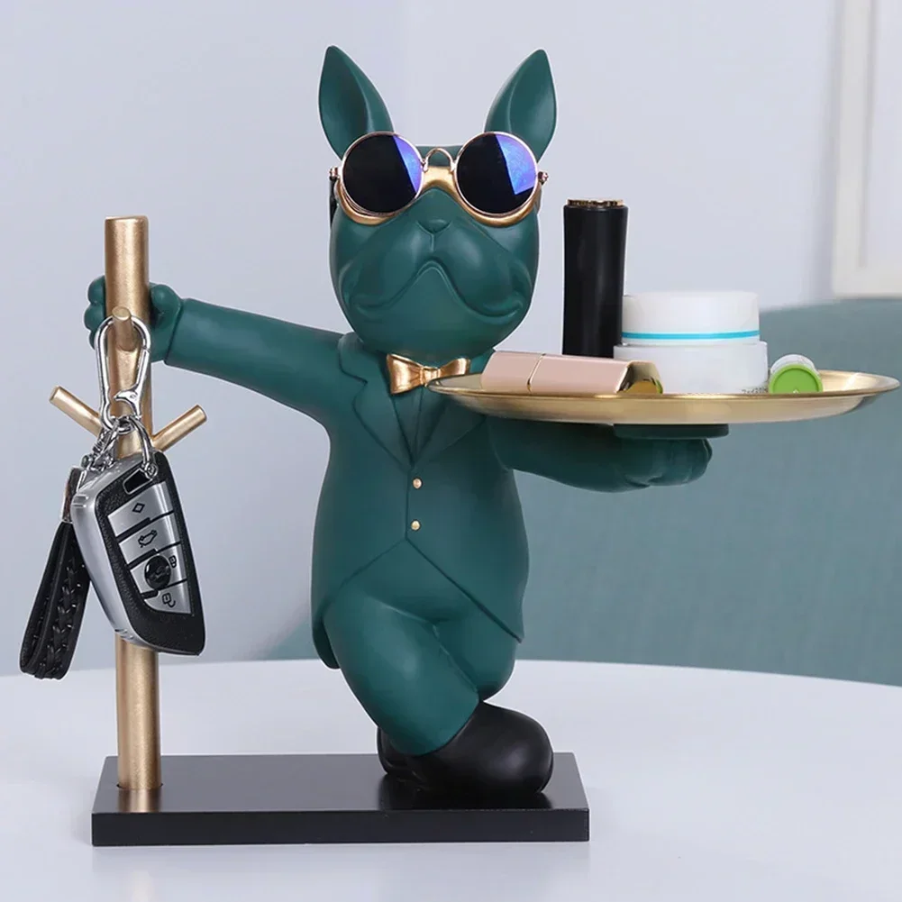 Home furnitureFrench Bulldog Sculpture Dog Statue Decorative Figurine Storage Metal Tray Coin Piggy Bank Entrance Key Snack Hold - Image 3