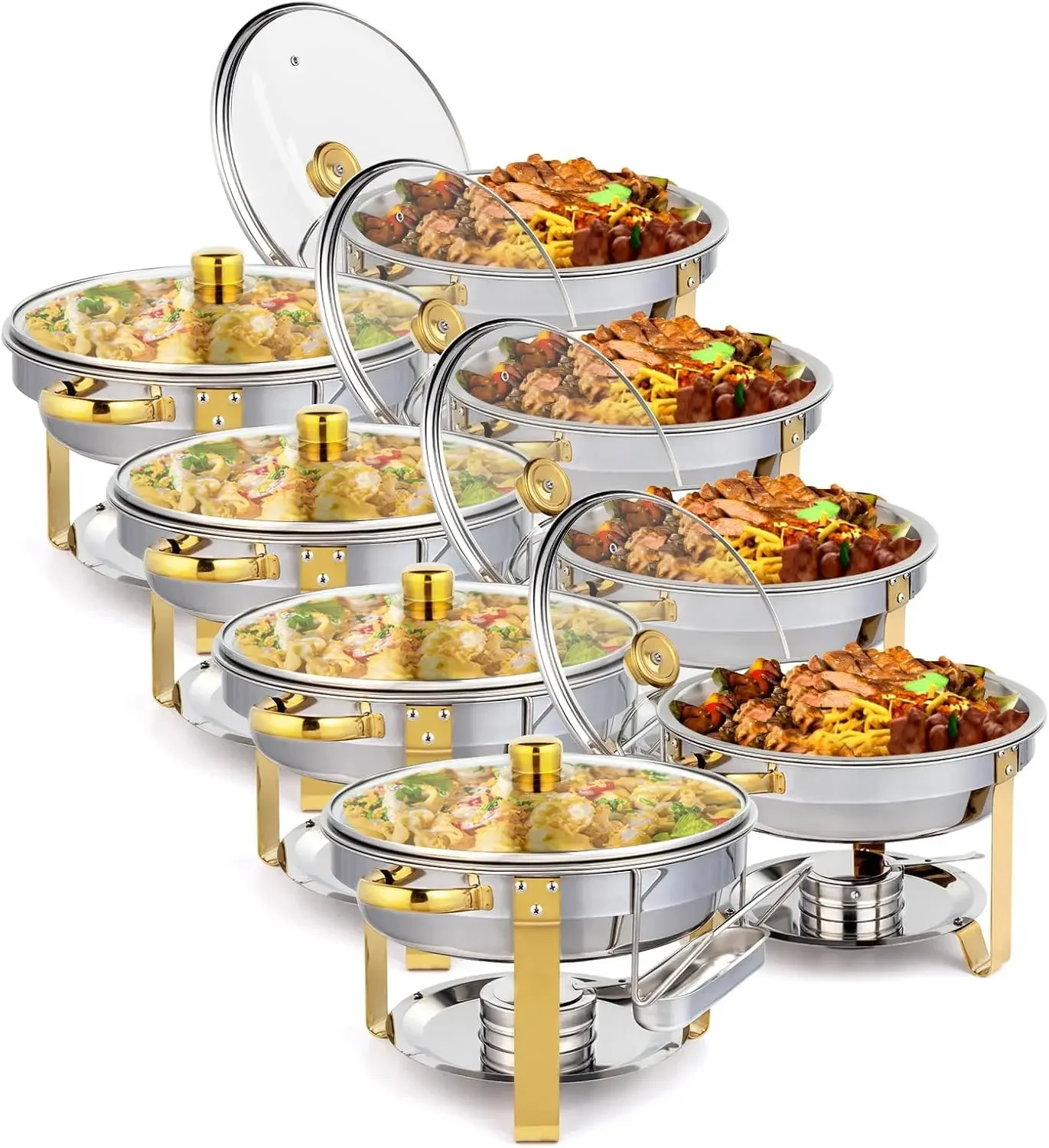 

ROVSUN 5QT 8 Packs Chafing Dish Buffet Set Gold Accent, Round NSF Stainless Steel Buffet Warmer Chafers and Buffet Warmers