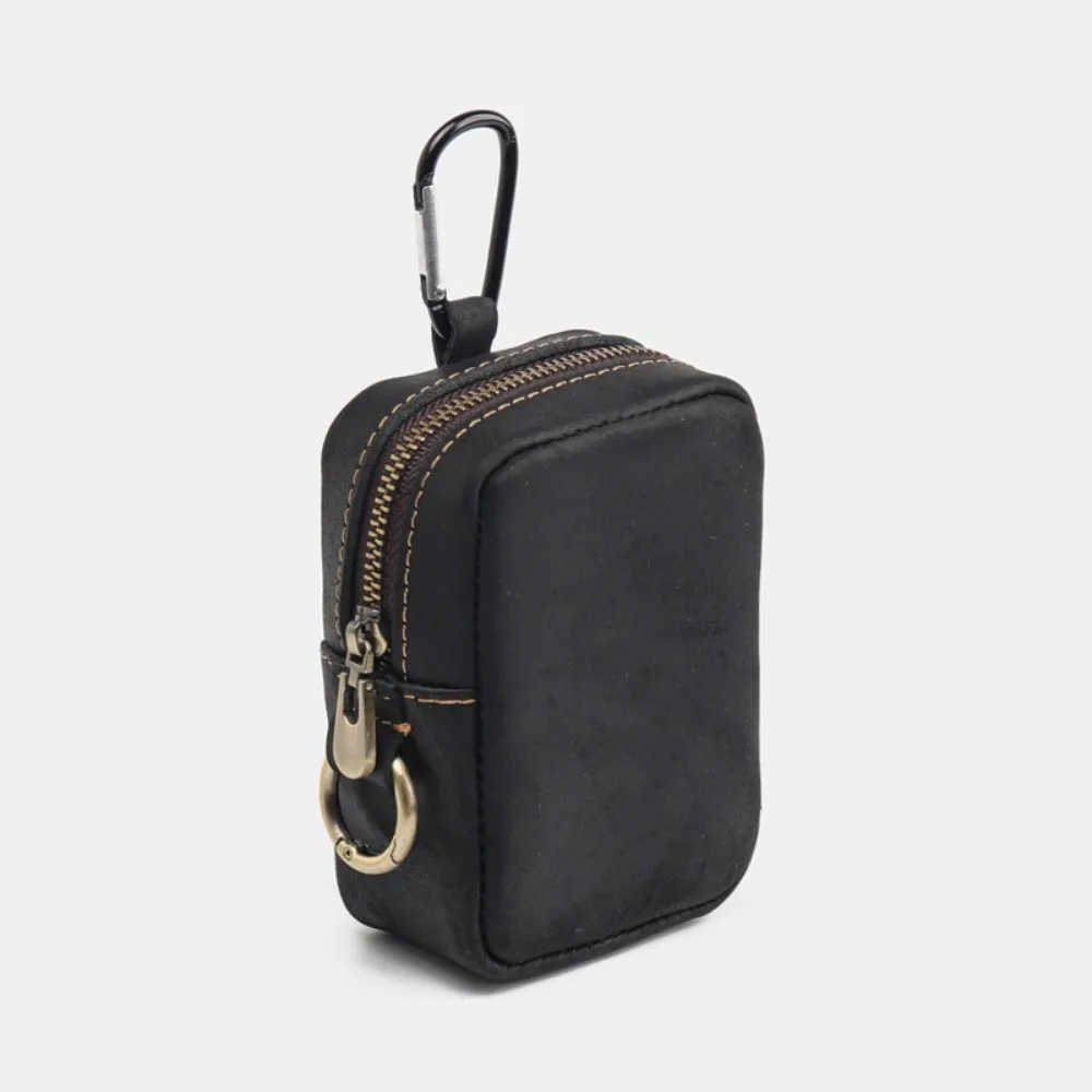 New Mini Leather Waist Pack Zipper Key Holder Solid Color Keychain Pouch Hook Design Waterproof Key Wallet Men's Accessories