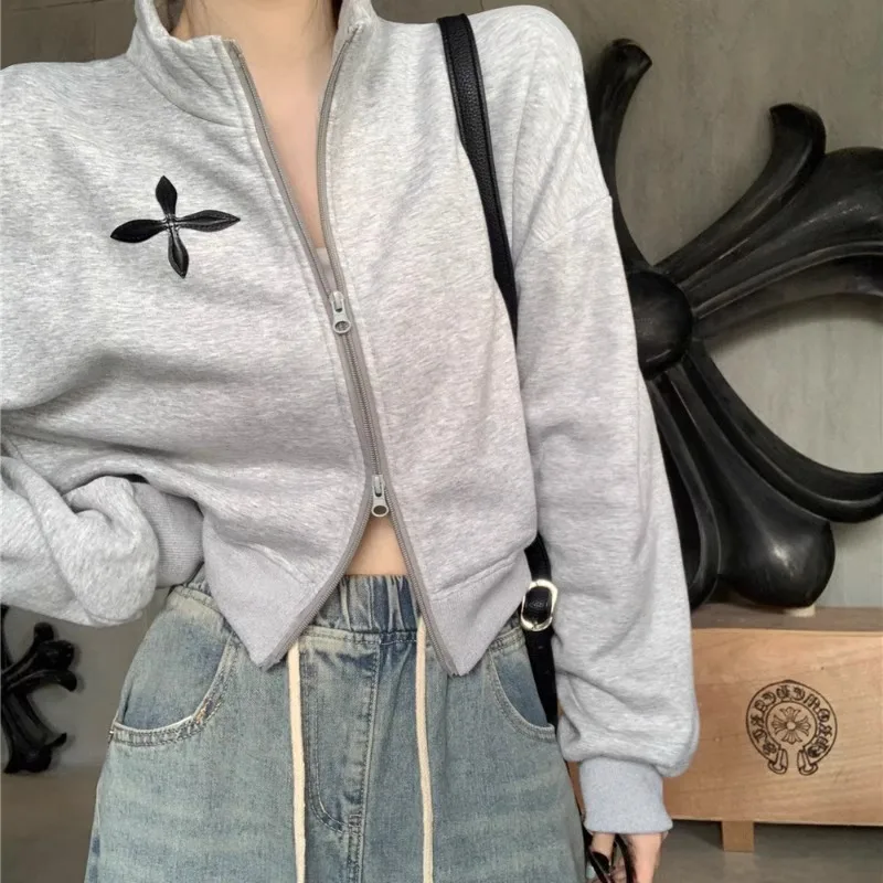 Koreaanse Mode Vintage Rits Vest Hoodie Vrouw Chique Print Y2k Casual Sweatshirts Herfst Basic Dame Lange Mouw Harajuku Retro