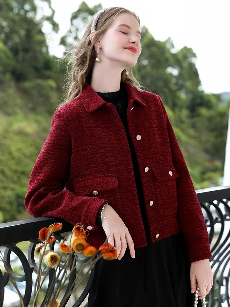 I BELIEVE YOU French Fragrance Coarse Woolen Thick Coat for Women 2024 Winter Lapel Neck Jacket Symmetric Pocket Coat 2244185878