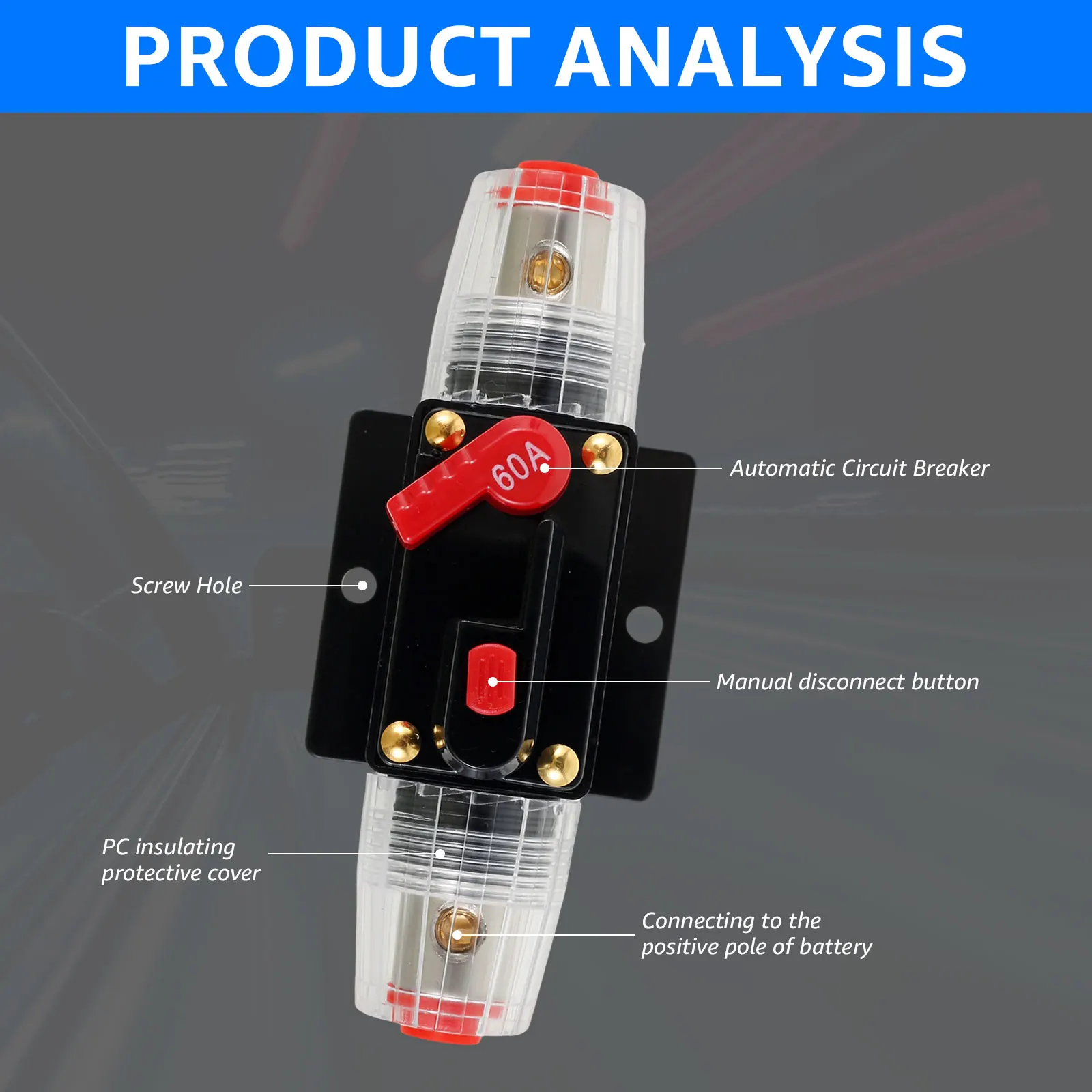 20/60Amp Resettable Circuit Breaker Waterproof Car Circuit Breaker Power Protect Fuse compatible with 12V-48V systems