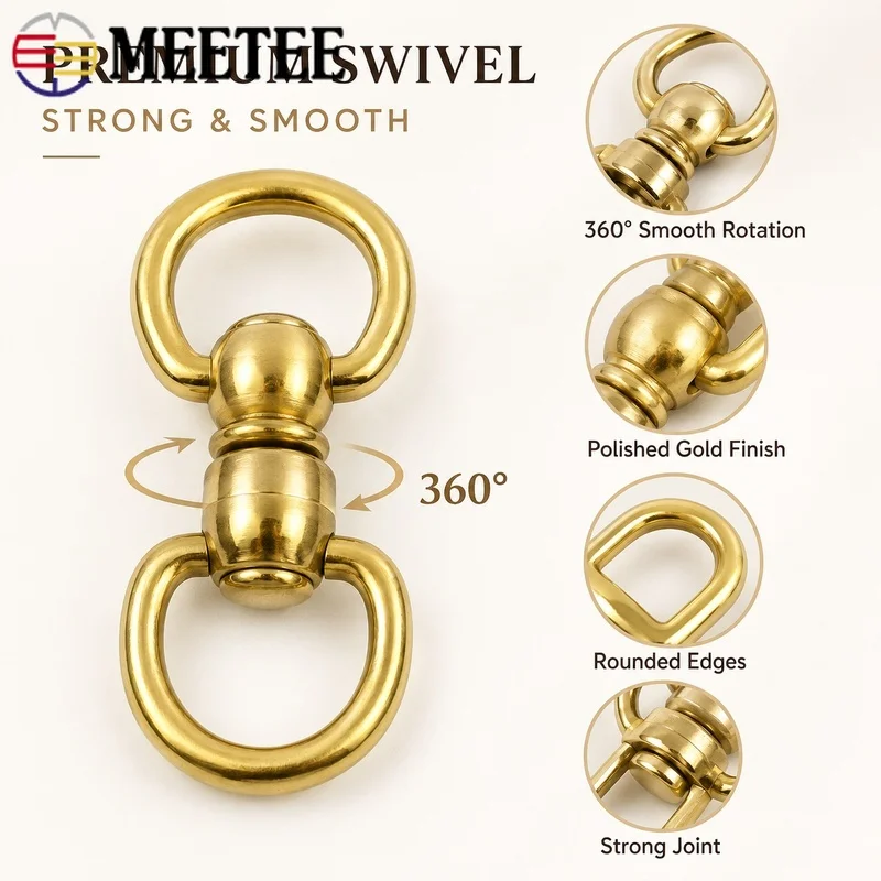 2/5Pcs 4-82mm Solid Brass Swivel Hooks Double D-Ring Buckles Rotating Snap Clasps for Purse Strap Dog Collar Keychain Connector