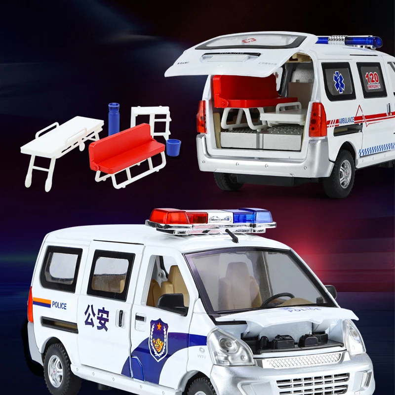 1:24 Ambulance Police Car Alloy Model Auto Diecasts Vehicle Hot Wheels One Piece Fast and Furious Premium Gift Toys for Children