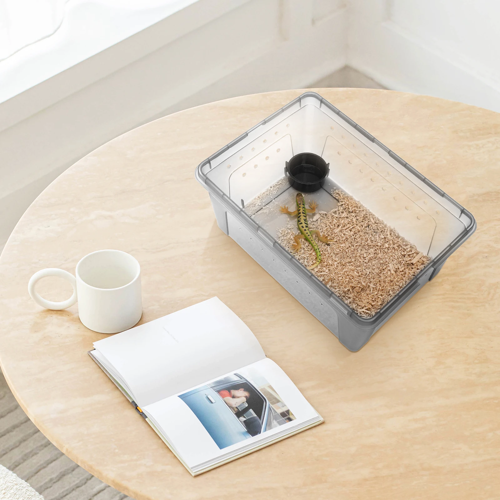 

2pcs Reptile Breeding Box Container With Feeder Ventilation Durable Pet Enclosure For Lizards Insects Plastic Terrarium Cage