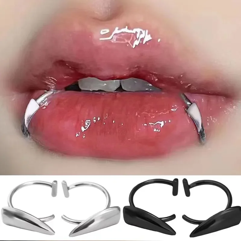 2/4Pcs Punk Sharp Teeth Lip Ring Women Men Stainless Steel Fake Piercing C-shaped Clips Nose Ring Hoop Non-Pierced Body Jewelry