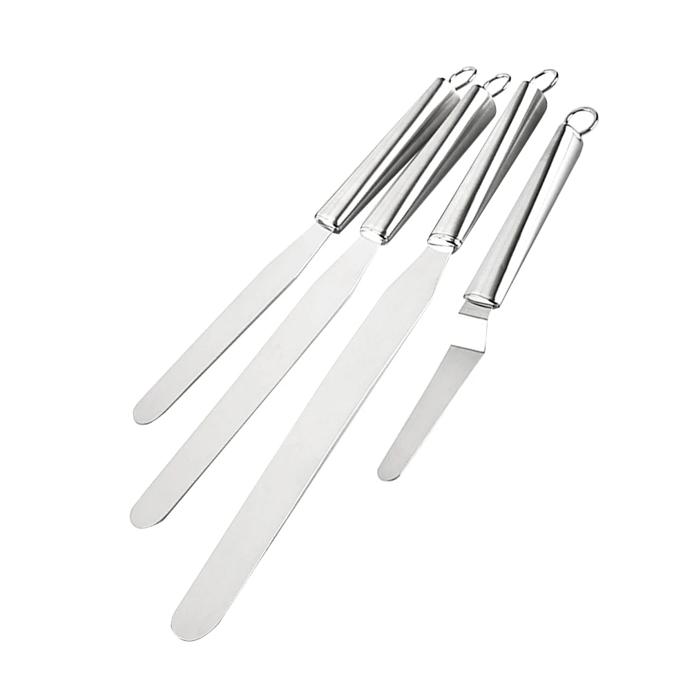 

4pcs Cream Spatula Scraper Lightweight Baking Gadget Ergonomic Kitchen Utensil Stainless Steel Practical Helper Set
