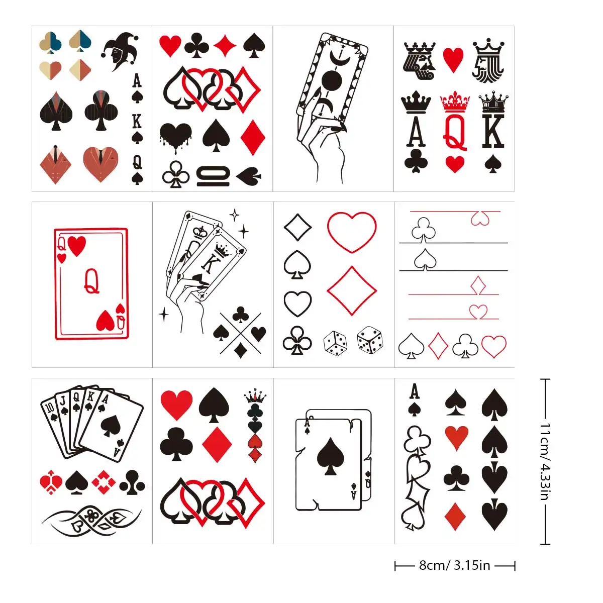 12pcs Waterproof Temporary Tattoo Stickers Playing Cards Peach Tattoo Small Size Fake Tattoo Flash Tattoo for Man Men Body Art