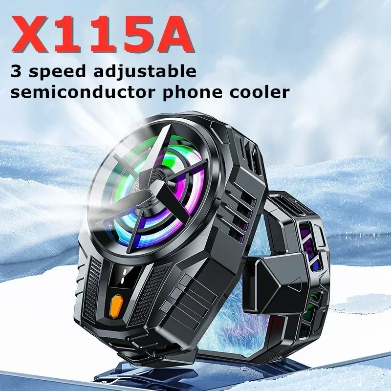 

X115 Mobile Phone Semiconductor 3 Gear Adjustable Back-clip Radiator with RGB Light for IPhone Samsung Xiaomi Huawei Game Cooler