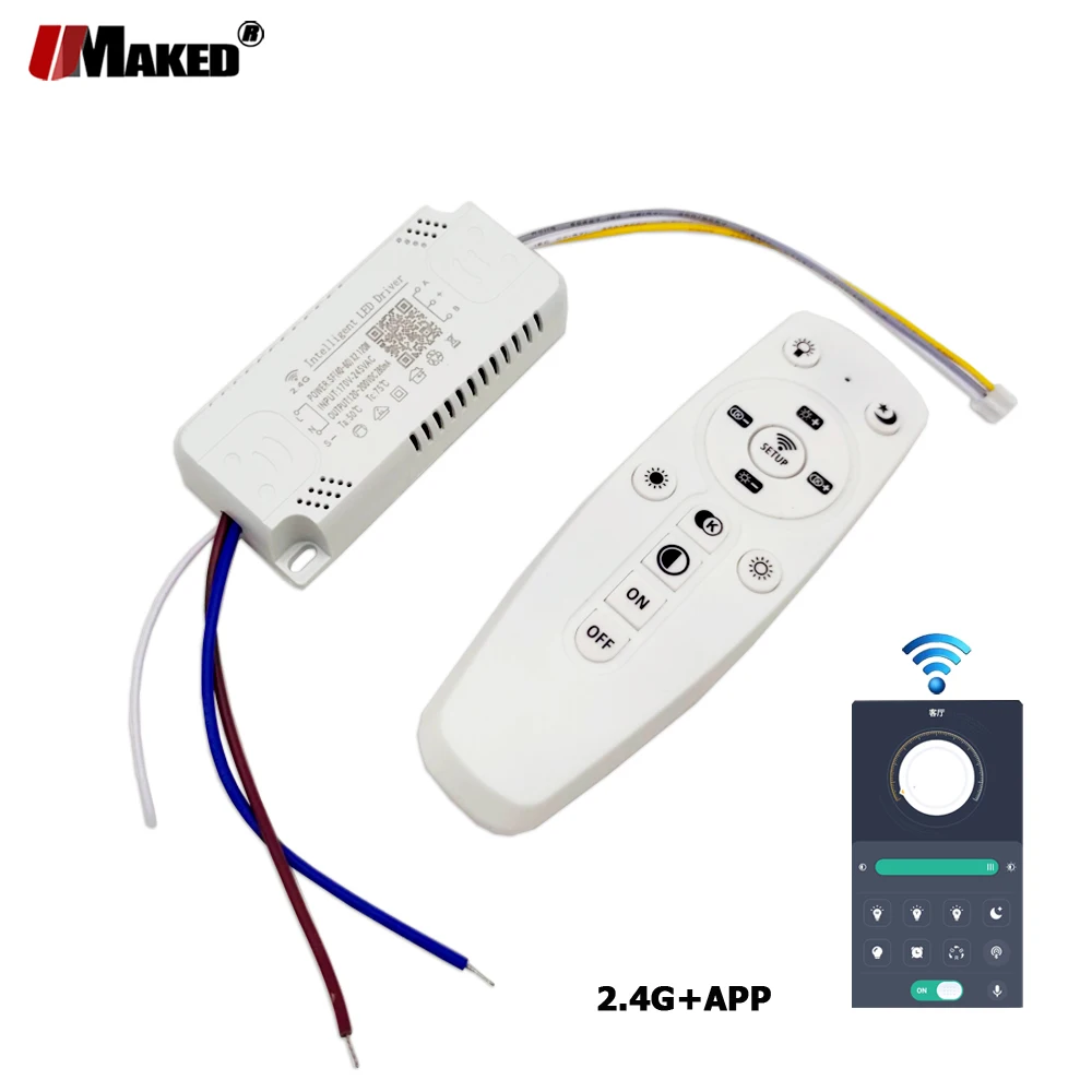 LED Driver 2.4G Remote+APP Control 48W 80W 120W160W Intelligent Lighting Transformer For Dual Color Fexible Strip Chandelier DIY