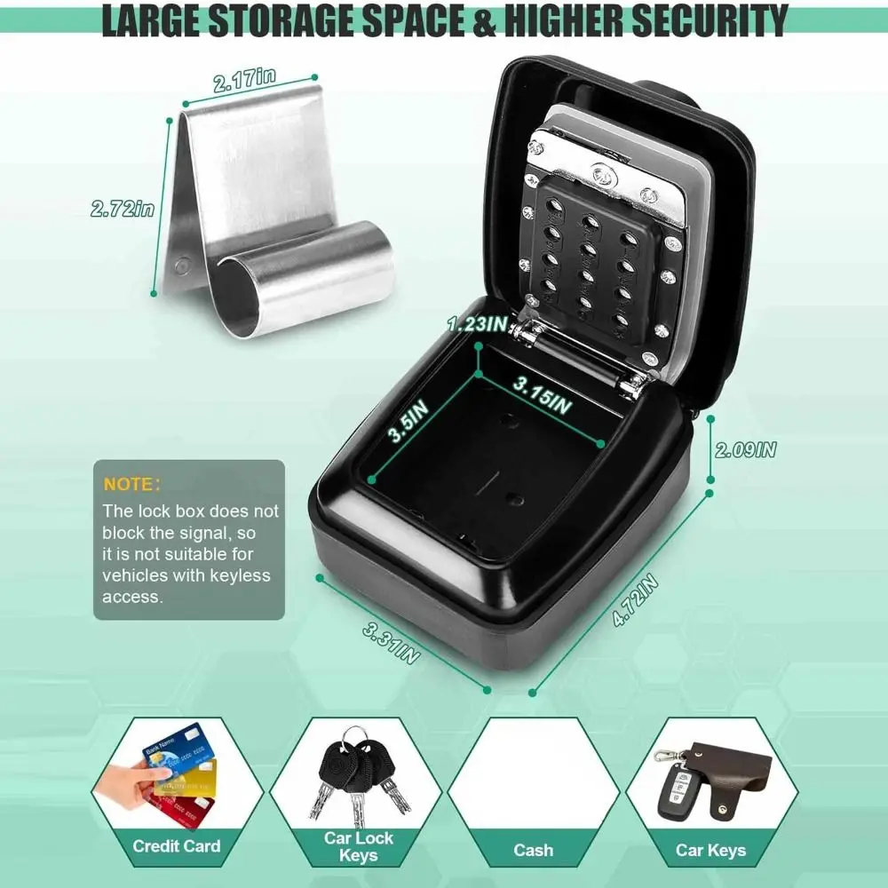 Anti-Theft รถกล่องล็อคหน้าต่างแบบพกพากันน้ําคีย์ Lockbox ขนาดใหญ่ความจุทนทาน Punch ปุ่มล็อคกล่องยานพาหนะความปลอดภัย