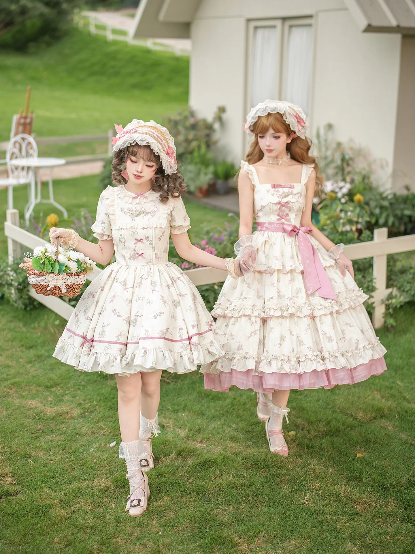 Robe Lolita OP/JSK florale avec broderie Puji « Lettre et Poème », style japonais, pour fête du thé, ensemble robe princesse douce.