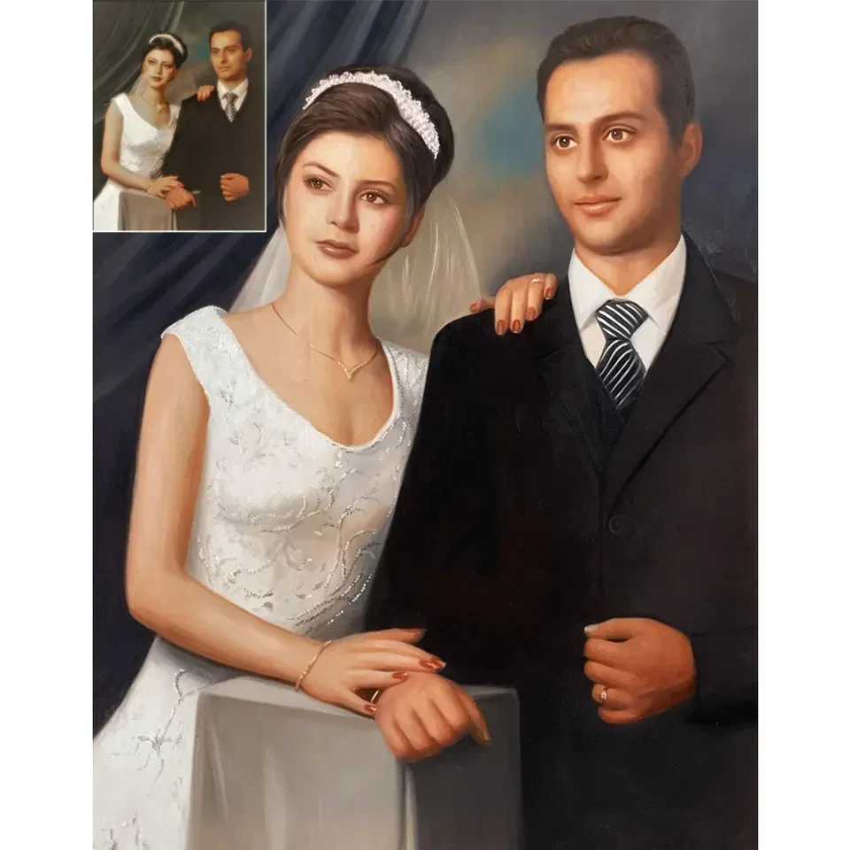 Pintura al óleo de retrato pintado a mano personalizado sobre lienzo de su foto