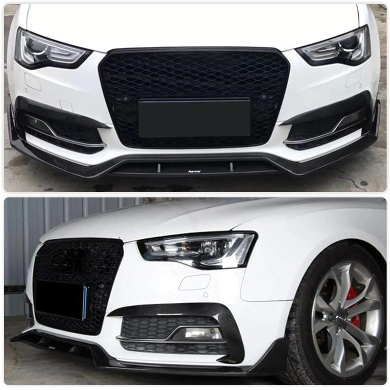 Carbon Fiber Front Bumper Fog Lamp Fins Vent Trims for Audi A5 Sline S5 2012-2016 Non Standard Front Bumper Canards FRP Black