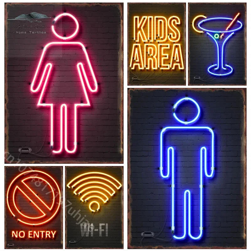 Neon Bar Signs Metal Tin Sign Cafe Pub Club Man Cave Door Wall Decor Posters Market Restroom Toilet Home Decoration Art Plaque