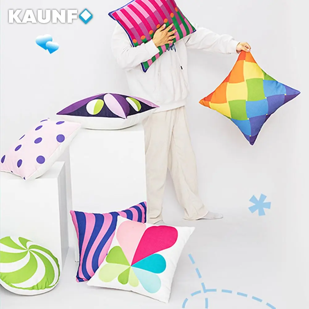 

KAUNFO Colorful Geometric Lattice Wave Point Pattern Cushion Cover Pillow Covers for Sofa Home Decoration 45x45cm 1PC