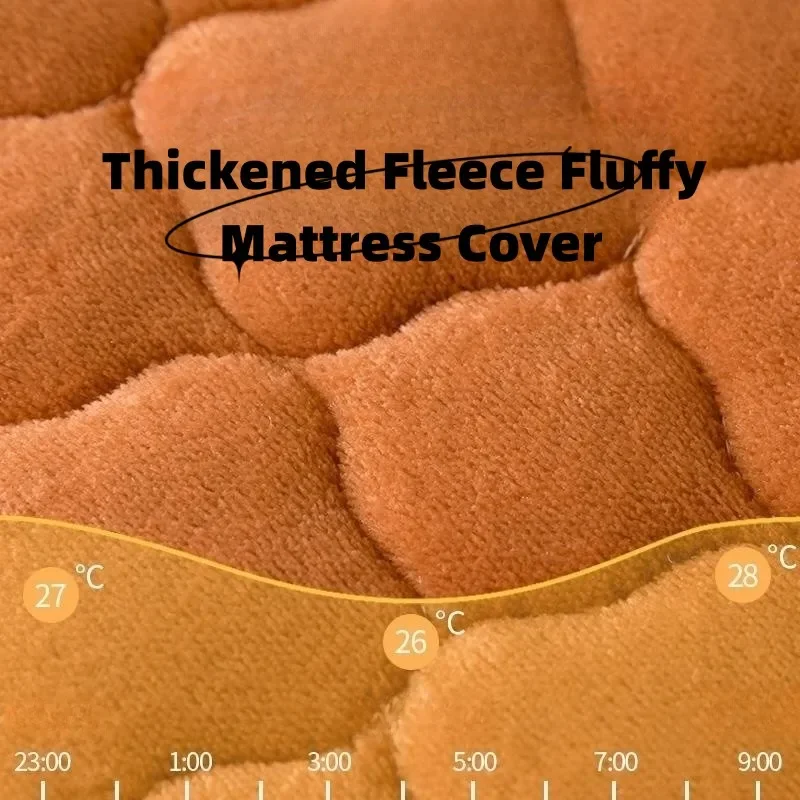 Super Thick Fleece Warm Mattress Cover All-inclusive Fluffy Quilted Fitted Bed Sheet Solid Color Mattress Protector for Winter