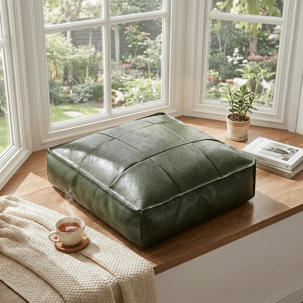Floor Cushion PU Leather Tatami Sitting Mat Square Waterproof Sofa Stool Cover Thickened Soft Storage Leg Bench Bay Window