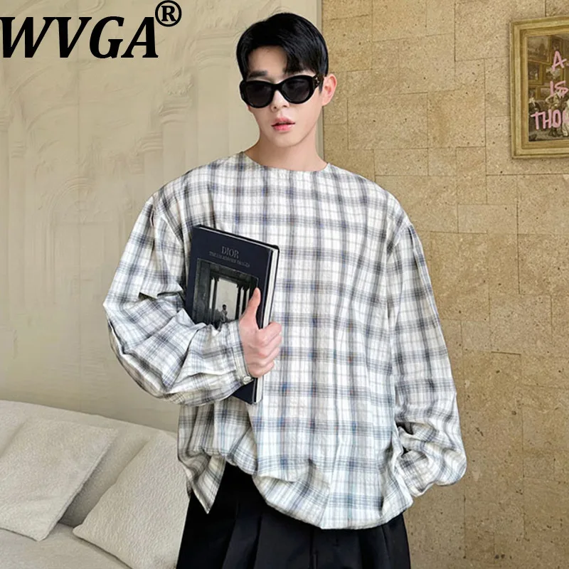 

WVGA Весна Осень Новый Мужской Tide High Street Плед без воротника Модная рубашка оверсайз с длинным рукавом Нишевые шикарные повседневные топы Ins W13163