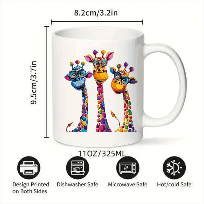 Cute Giraffe Colorful Print Ceramic Coffee Mug 11oz 350ml Personalized Custom Mug Microwave Safe Cartoon Aesthetic Birthday Gift
