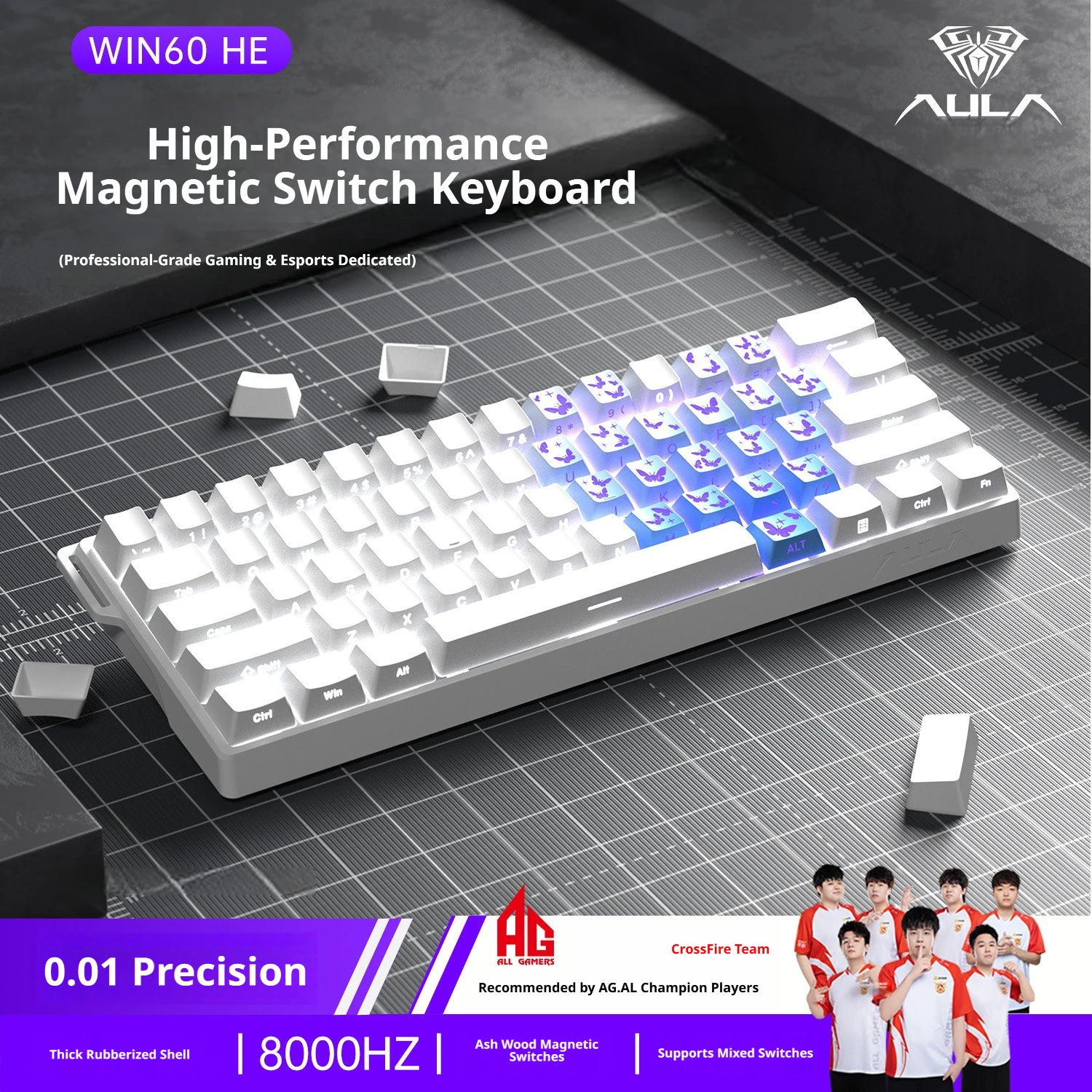 AULA Win60 HE Magnetic Switch Gaming Keyboard 8k Wired 60% Custom RGB Hot Swap Rt Esports Gamer Mechanical Keyboard For Pc Gifts