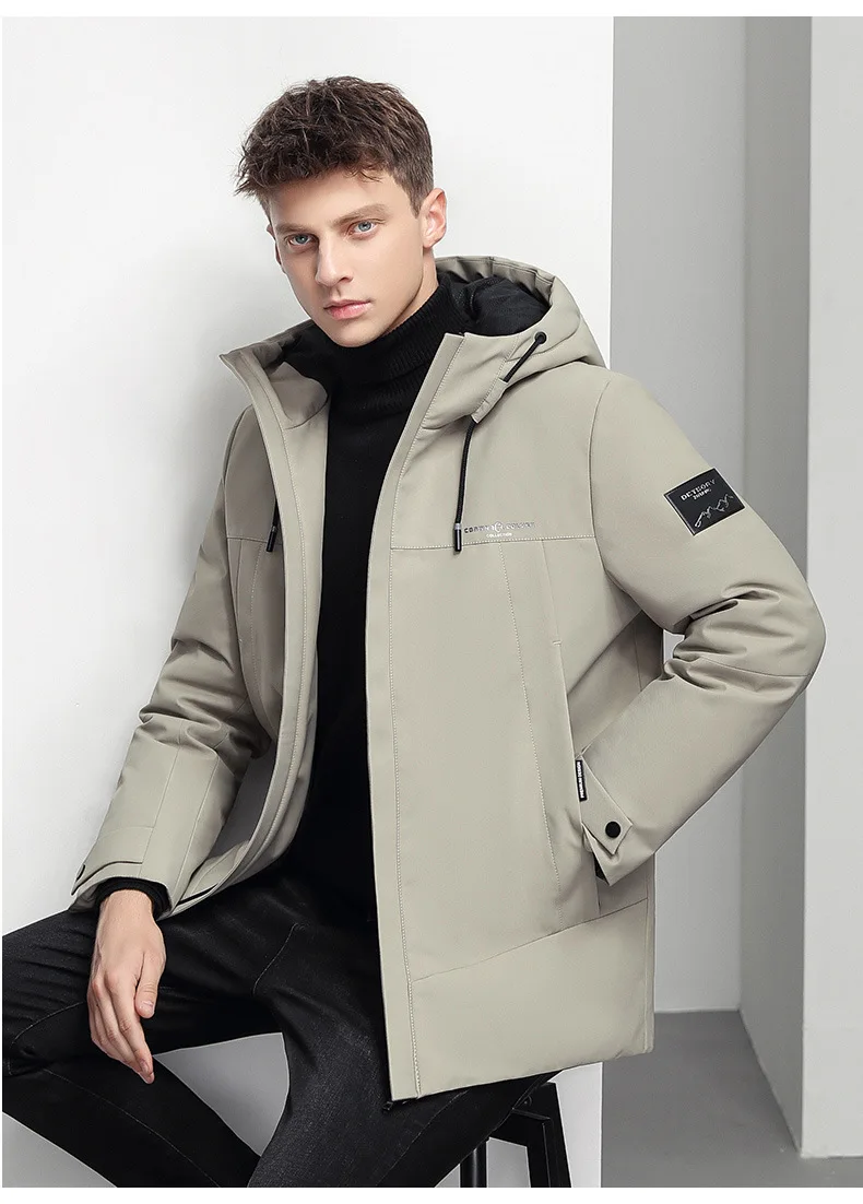 Men 90 White Duck Down Jacket Winter Coat New Mid-length Hooded Padded Thick Warm Outdoor Parkas Puffer Overcoat Cold Windbreak