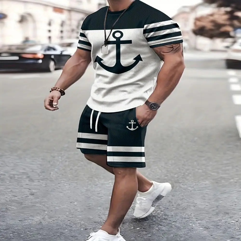 Conjunto de camiseta e shorts fitness masculino, roupas esportivas casuais para exercícios ao ar livre, tamanho grande, novo, conjunto de 2 peças,