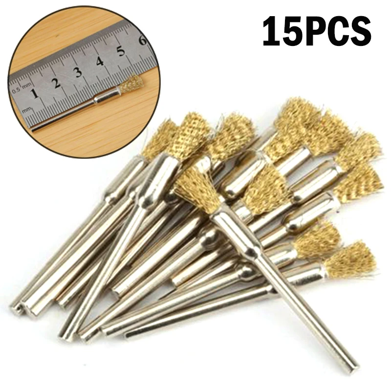 15Pcs 5mm Brass Rotary Wire Wheel Pencil Polising Brushes For Power Drill Tool  For Removing Rust/corrosion Of Any Metal