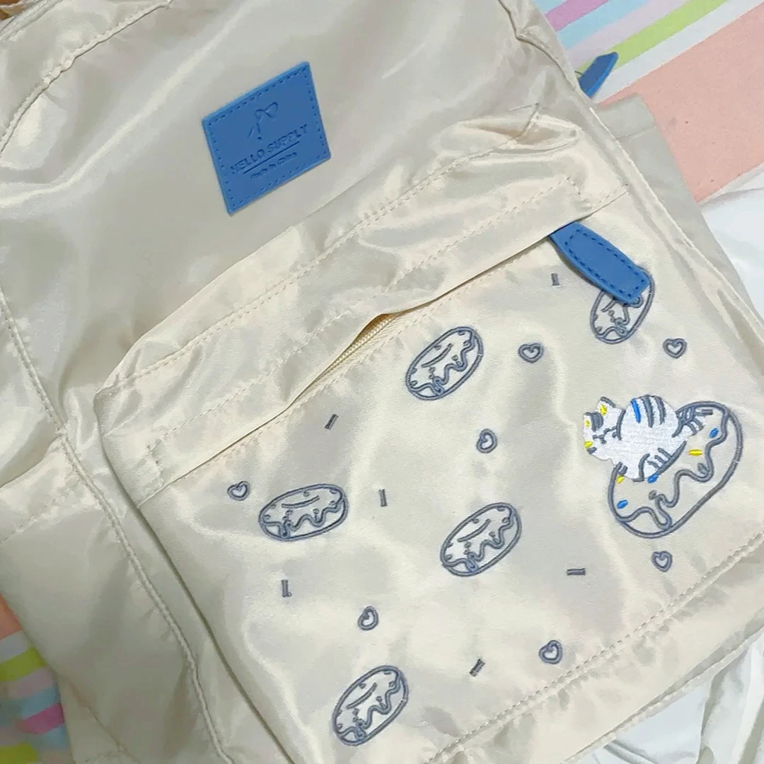 

Kawaii Donut Cute Japanese Cartoon Embroidered Cat Schoolbag Large-capacity Storage Bag Student Backpack Back To School