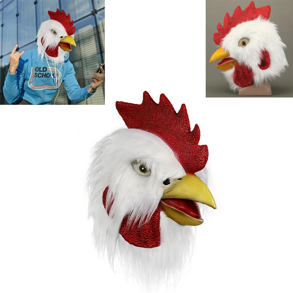 Cosplay Lovely Animal Rooster Beak Cock Head Chicken Feather Christmas Funny Halloween Mask Full Face Helmet Carnival Party Prop