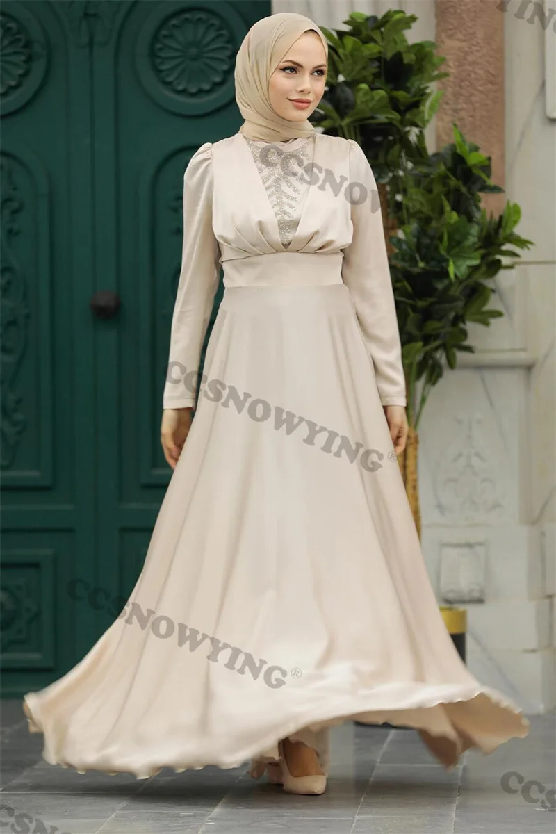 

Serious Beautiful Appliques Long Sleeve High Neck Satin, Arabic Kaftan Brand new Formal Party Hijab Arabic Dubai Kaftan