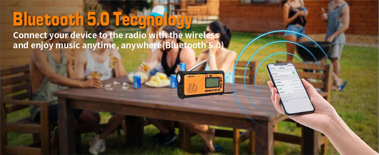 XHDATA D-608WB Notfall-Wetterradio mit Kurbel, FM/AM/SW/NOAA-Alarm, tragbares Radio mit Telefonladegerät, Bluetooth, batteriebetrieben – Detail 7