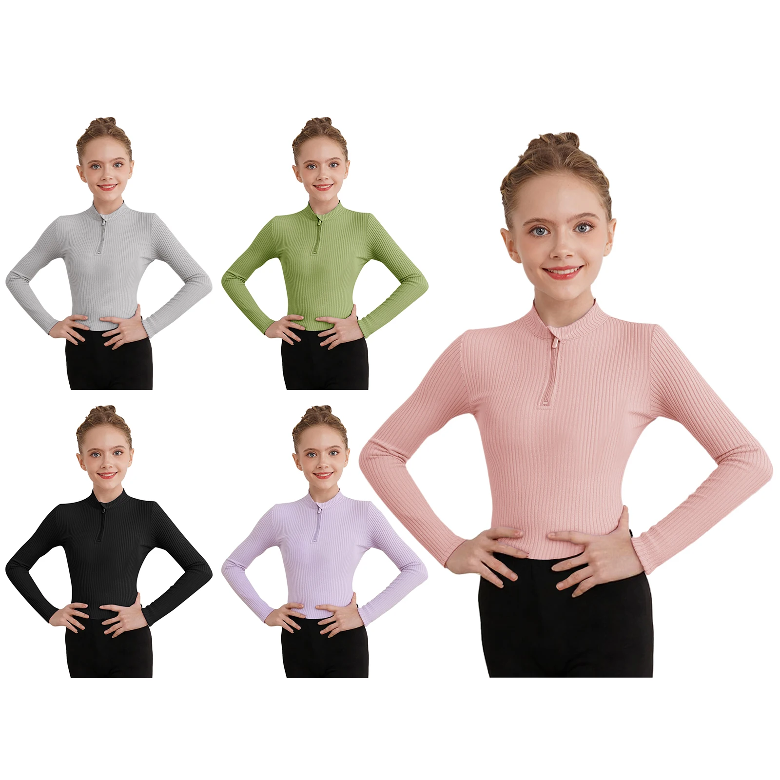 

Girls Ballet Jazz Latin Dance Costume Stand Collar Long Sleeves Pullover Tops Gymnastics Lyrical Dance Shirt Modern Dance Wear