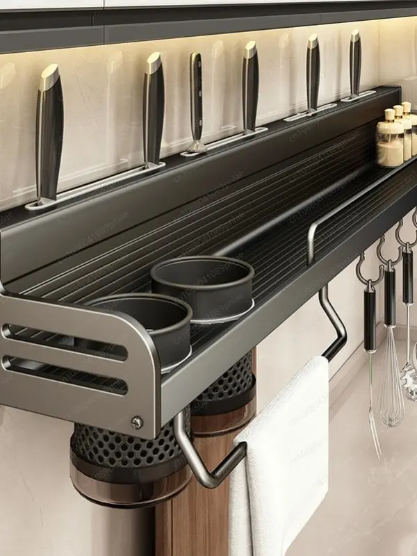 No Punching Space Aluminum Rack, Kitchen Wall Seasoning Knife and Chopstick Storage
