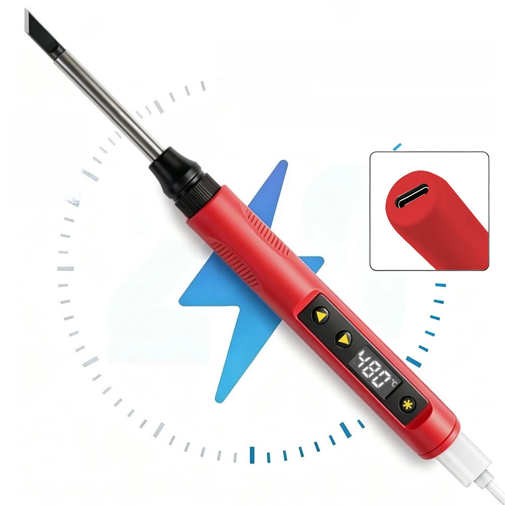 Portable USB Soldering Iron 65W Fast Heat Up in 8s Adjustable Temp 60-480C Digital Display for DIY Electronics Repair