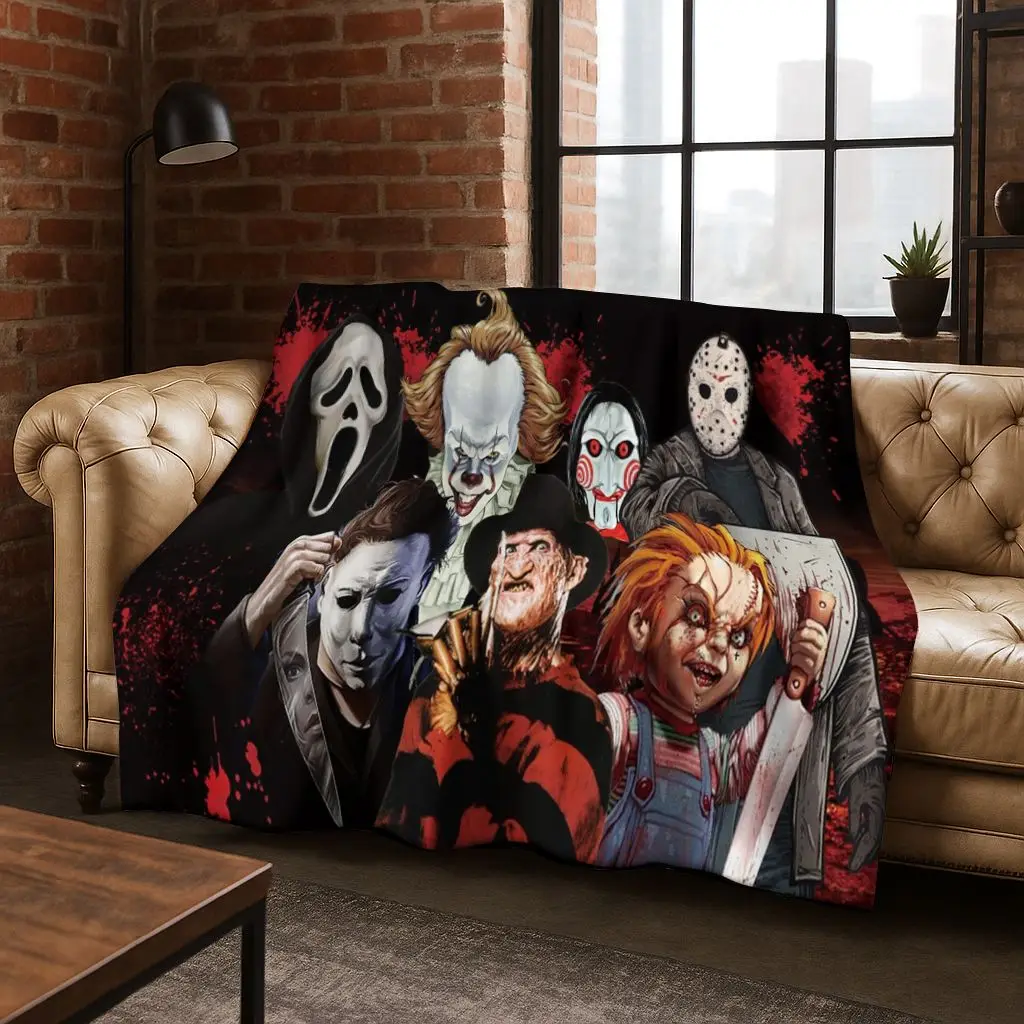 الرعب تشاكي Pennywise مهرج هالوين المنشار فريدي كروجر الفانيلا بطانية لينة بطانية دافئة لغرفة النوم غرفة المعيشة السرير نزهة