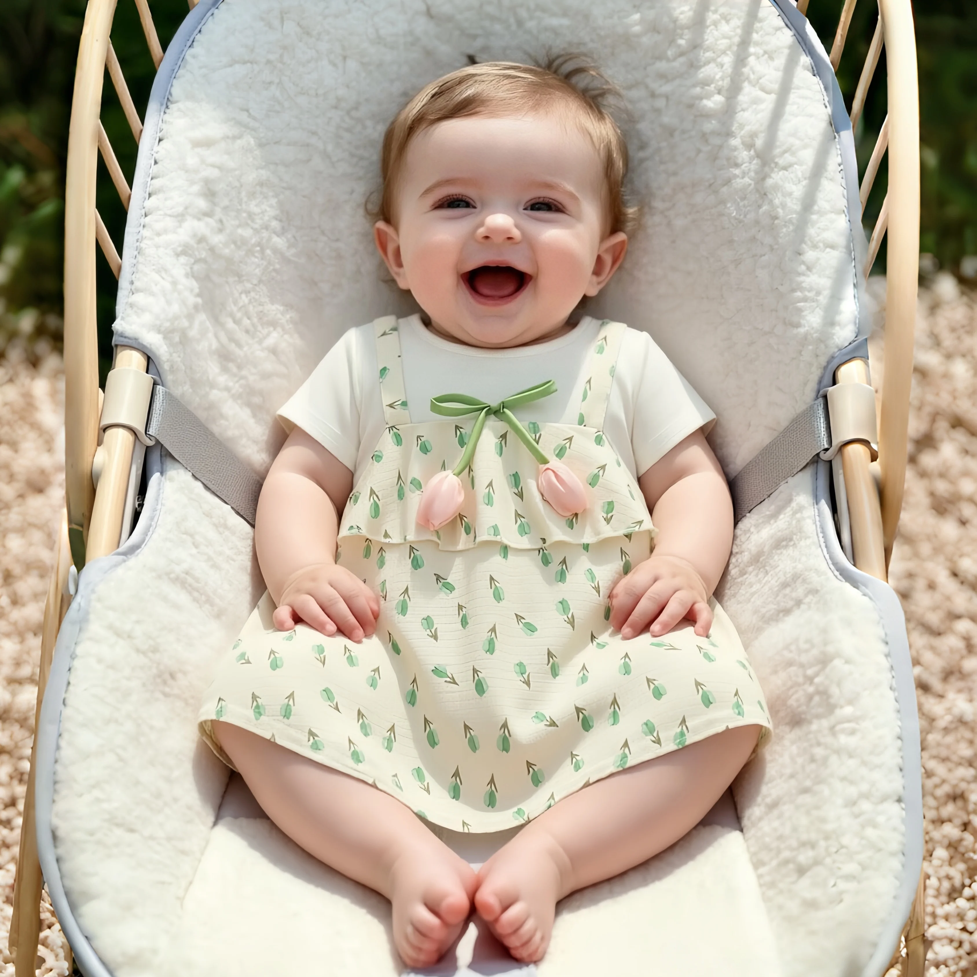 

Детское платье, новое летнее платье для маленьких девочек, с милым цветочным принтом, удобная мягкая одежда для повседневной носки, детская одежда для детей 3-18 месяцев