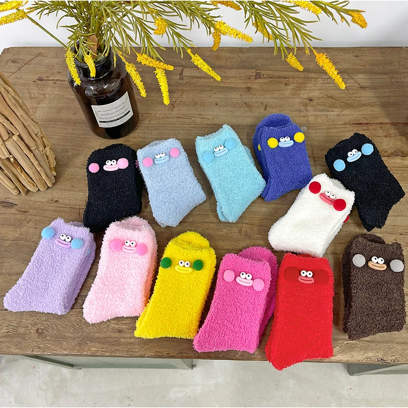 Funny Cartoon Ugly Cute Blush Plush Socks Girls Cute Mid-calf Socks Dopamine Thickening Home Sleep Socks Children Lovely Gifts