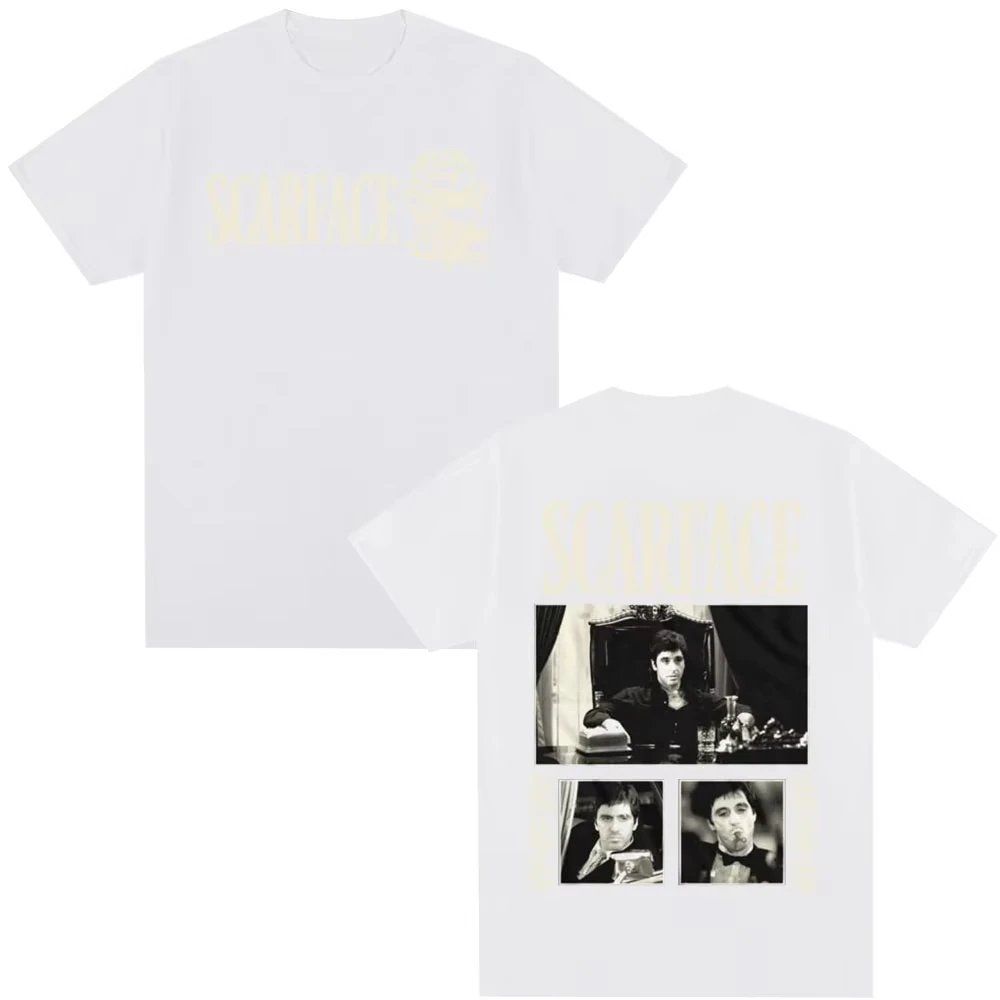 توني مونتانا آل باتشينو ريترو القوطية العصابات فيلم سكارفيس تي شيرت الرجال والنساء الملابس القطن المتضخم تي شيرت #1