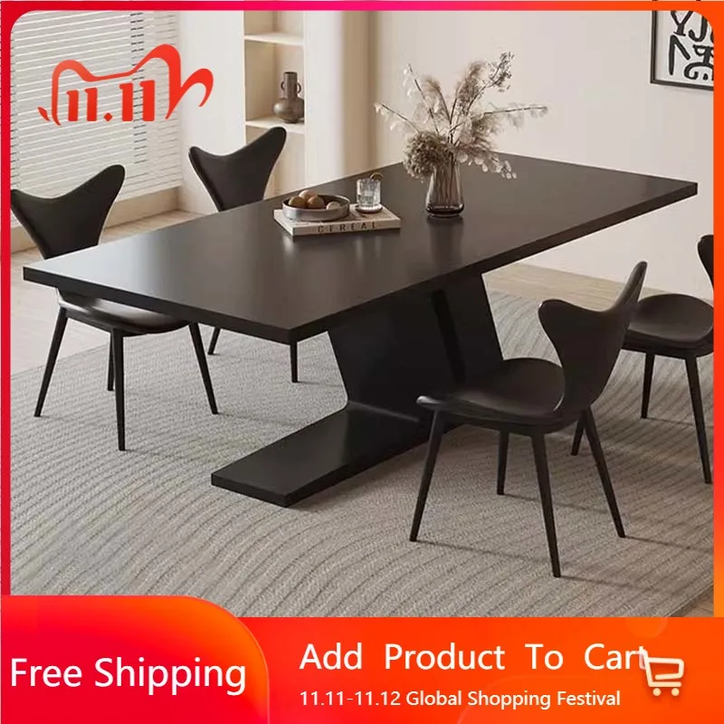 

Dressing Black Dining Table Waterproof Design Rectangular Luxury Table Kitchen Modern Craft Mesas De Jantar Trendy Furniture